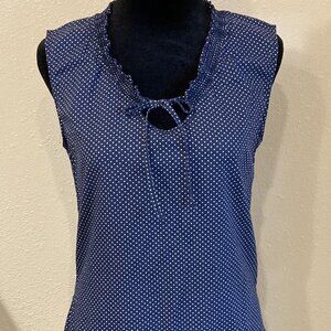 Land's End Sleeveless Top  Smocked Neck Polka Dot Size 6 100% Cotton Bow Closure